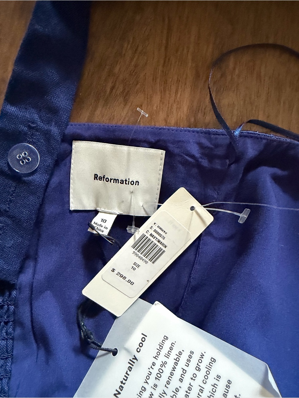 NWT Reformation Everett Linen dress 10, Navy Square Neck Sundress with Pockets - Picture 7 of 9